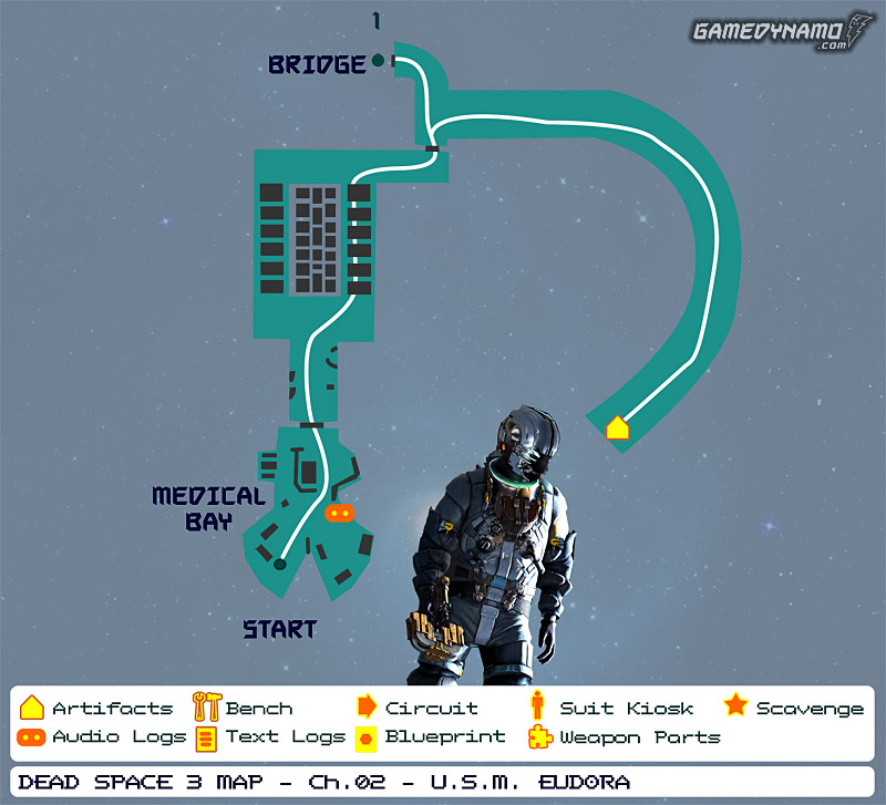 Dead Space 3 Maps: Artifacts, Text & Audio Logs, Weapon Parts, Blueprints, Circuits - Chapter 2: U.S.M. Eudora
