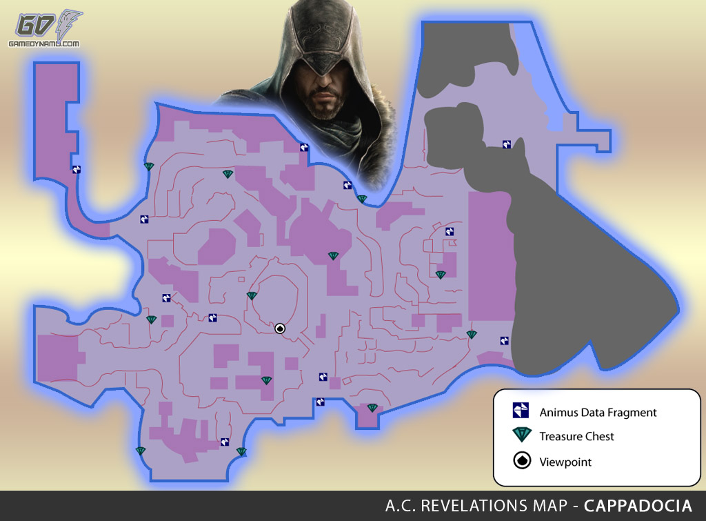 Assassin's Creed: Revelations Map (Cappadocia) - Animus Data Fragments, Memoir Pages, Treasure Chest Locations