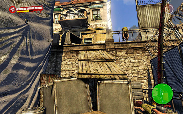 Jump over the containers and reach a ramp (screen above), which you have to use to continue you travel - Reach the Docks - Chapter 12 - With the Tide - Dead Island Riptide - Game Guide and Walkthrough