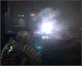 Hiding behind the column cut off the tentacles of the two creatures blocking the hatch, then dispose of their children using the line gun - Dead Space Part 2 - Chapter 12: Dead Space - Dead Space - Game Guide and Walkthrough