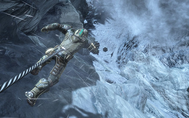 After a moment you'll find yourself outside the ship, rappelling down the hill - Prologue: Beginnings - Prologue - Dead Space 3 - Game Guide and Walkthrough