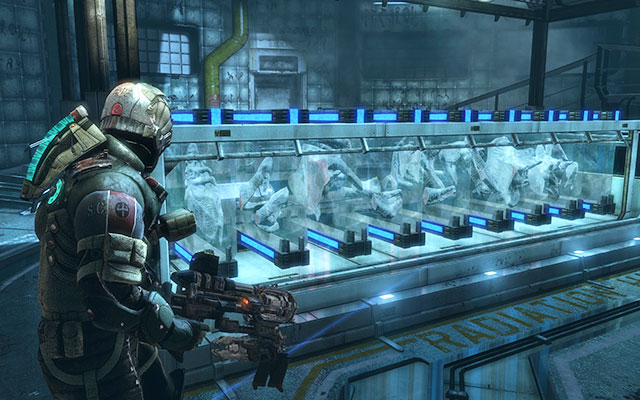 After rejoining with your friend in the lab, go down and approach collection of frozen part, youve collected earlier - Arrange Rosetta at the sample array - 15: A Change of Fortitude - Dead Space 3 - Game Guide and Walkthrough