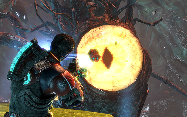 In order to get rid of the monster, you have to shoot his three eyes - Reach the machine - 19: Endings - Dead Space 3 - Game Guide and Walkthrough