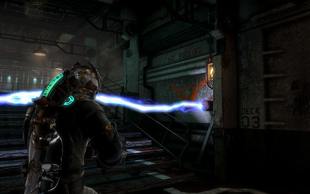 After crossing the gate, you'll come across another electric blockade - a panel is located in the right, behind a pillar - Locate Edwards - Side missions: Conning Tower - Dead Space 3 - Game Guide and Walkthrough