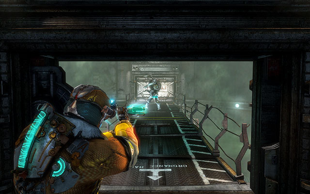 Prepare for walking through several corridors, where you'll find mostly supply crates and fortunately no enemies, until you get to the bridge in the next silo, where you'll be welcomed by few Necromorphs - Protect the Armory munitions - Side missions: Armory - Dead Space 3 - Game Guide and Walkthrough