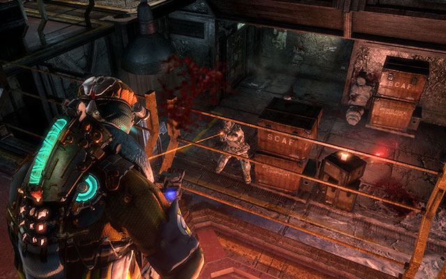 In the next room the only possibility is to use the elevator - enter it and ride it down - Protect the Armory munitions - Side missions: Armory - Dead Space 3 - Game Guide and Walkthrough