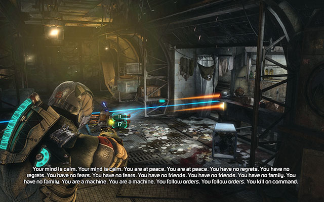 After crossing the gate you'll get to the corridor full of explosives with a laser beam coming out of it - Scavenge the 163rd Reaper Barracks - Side missions: Reaper Barracks - Dead Space 3 - Game Guide and Walkthrough