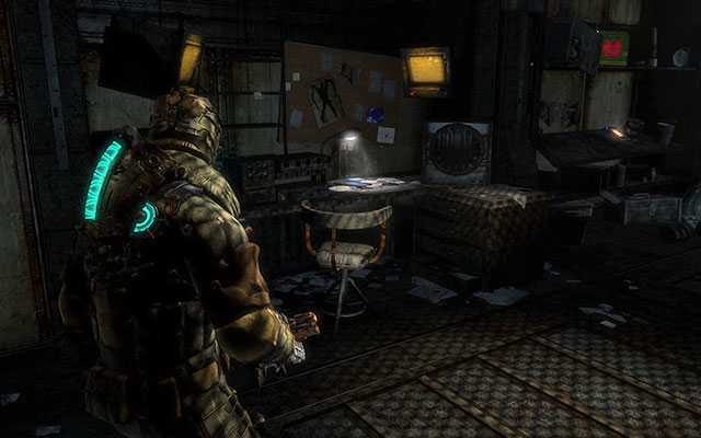 After you enter the complex, climb the ladder in the first area, the blueprint is on the table to the left - Chapter 9 - Secrets - Dead Space 3 - Game Guide and Walkthrough