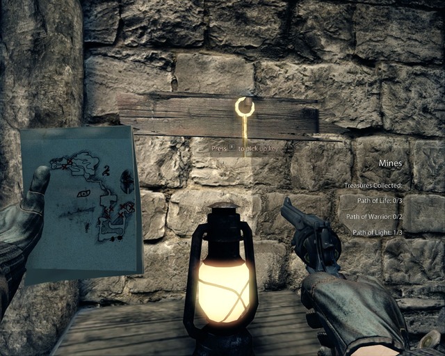 You have to take the key thats hanging on the wall. - Mines - Walkthrough - Deadfall Adventures - Game Guide and Walkthrough