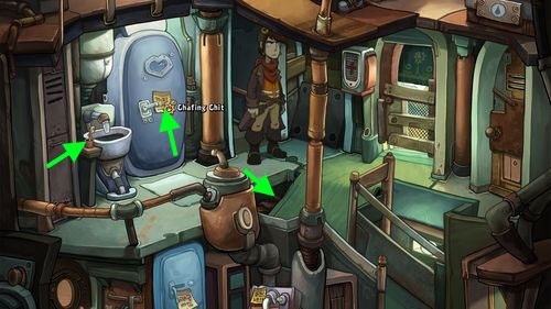 Take a Chafing Chit on Bathroom Door - Pack the suitcase - Part 1 - Kuvaq - Deponia - Game Guide and Walkthrough