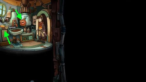 Go to the bathroom (up) - Find coffee water ingredients - Part 1 - Kuvaq - Deponia - Game Guide and Walkthrough