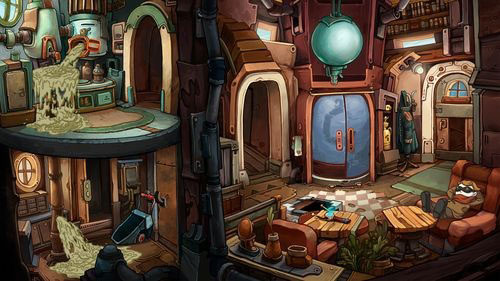 Return to the living room and then go outside - Find coffee water ingredients - Part 1 - Kuvaq - Deponia - Game Guide and Walkthrough
