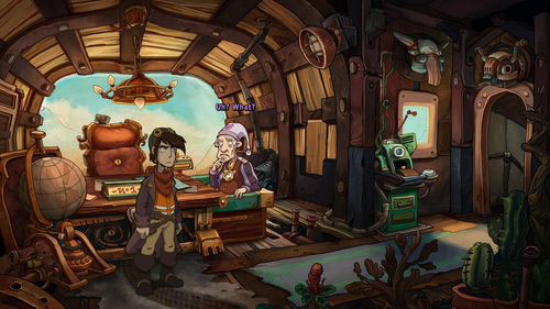 At the beginning the office is empty but after a while a drawer will be opened - mayor sleeps inside - Find coffee water ingredients - Part 1 - Kuvaq - Deponia - Game Guide and Walkthrough