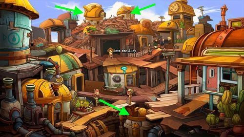 Leave the Wenzel's house and to the Town Hall - Find coffee water ingredients - Part 1 - Kuvaq - Deponia - Game Guide and Walkthrough