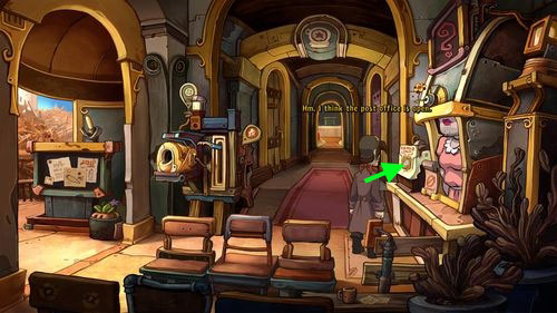 Leave the assembly hall and place Mayor's Clock into Opening Hours hole next to Lotti - Contact Cletus - Part 1 - Kuvaq - Deponia - Game Guide and Walkthrough