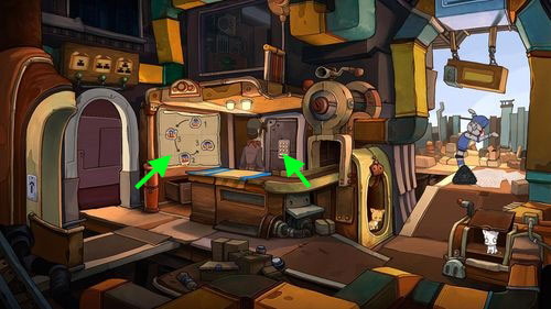 Place the Note on the board with numbers to the right - Contact Cletus - Part 1 - Kuvaq - Deponia - Game Guide and Walkthrough