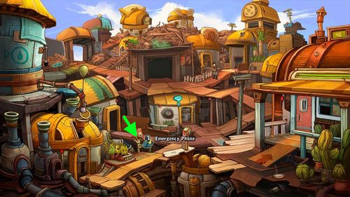 Leave the mayor's office and go to the village center - Contact Cletus - Part 1 - Kuvaq - Deponia - Game Guide and Walkthrough