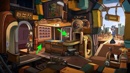 But first take a look at Replacement Cat's Hatch to the left from the counter - Contact Cletus - Part 1 - Kuvaq - Deponia - Game Guide and Walkthrough