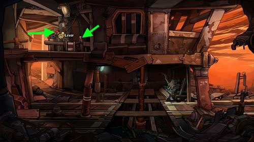 Switch the red Lever to turn on lights in the mine and then press the Button next to the lever - Place Goal in the mine cart - Part 2 - Junk Mine - Deponia - Game Guide and Walkthrough