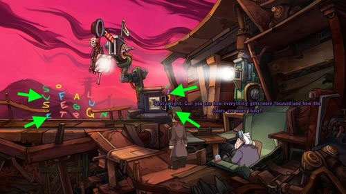 Now you have to focus on letters visible in a distance and tell the world, who you are - Place Goal in the mine cart - Part 2 - Junk Mine - Deponia - Game Guide and Walkthrough