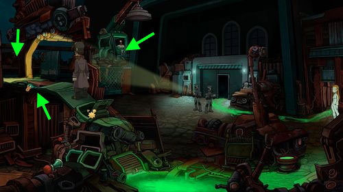 Notice, that when you go twice over the Platypus Soft Toy, soldiers start to look around the location and the further way becomes available - Go to Elysium to save Deponia - Part 3 - Lower Ascension Station - Deponia - Game Guide and Walkthrough