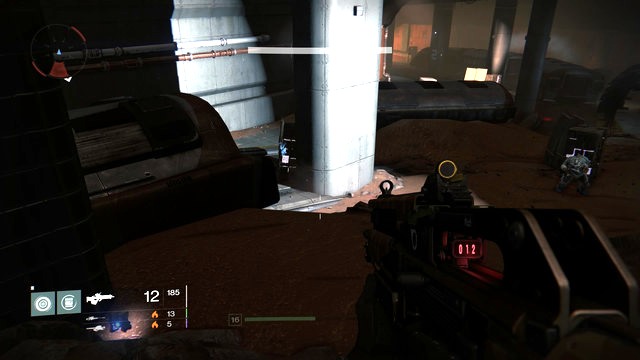 The Ghost in the bottom left corner. View from behind the gate. - Mars - Dead Ghosts - Destiny - Game Guide and Walkthrough