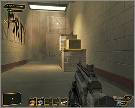 Make sure youve killed all enemies, search their corpses, and pick up ammo for a combat rifle from one of the crates and head towards the main entrance to the plant #1 - (2) Aggressive option: Getting inside the plant - Securing Sarifs Manufacturing Plant - Deus Ex: Human Revolution - Game Guide and Walkthrough