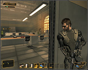 If you want to deal with terrorists personally, I suggest using a door located in the northern part of the warehouse (Lockers, Lobby, Shipping) #1 - (3) Peaceful option: Getting to the elevator - Securing Sarifs Manufacturing Plant - Deus Ex: Human Revolution - Game Guide and Walkthrough