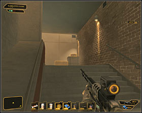 Exit the elevator and go straight ahead, ignoring fights which can be seen under a glass bridge #1 - (1) Crossing the administration building - Neutralize the Terrorist Leader - Deus Ex: Human Revolution - Game Guide and Walkthrough