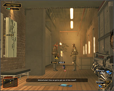 Stand near crates - (2) Aggressive option: Securing the administration building - Neutralize the Terrorist Leader - Deus Ex: Human Revolution - Game Guide and Walkthrough