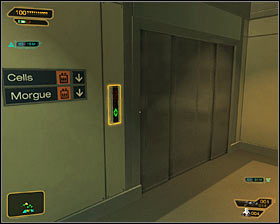 In order to reach the morgue you have to get to the lowest level - you can use stairs #1 or the elevator #2 - (3) Getting to the morgue - Investigating the Suicide Terrorist - Deus Ex: Human Revolution - Game Guide and Walkthrough