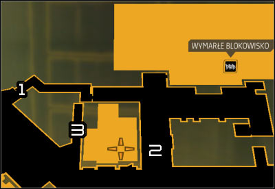 Map legend: 1 - Western corridor; 2 - Main path to the gang hideout; 3 - External staircase leading to the buildings roof - (1) Peaceful option: Reaching the antenna - Stopping the Transmission - Deus Ex: Human Revolution - Game Guide and Walkthrough