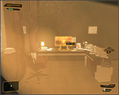 You can look around Jensens apartment (if you didnt do it earlier) or go to the right room immediately - (5) Using the home computer in Jensens apartment - Investigating the Suicide Terrorist - Deus Ex: Human Revolution - Game Guide and Walkthrough
