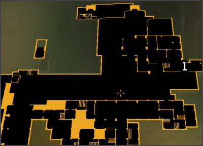Map legend: 1 - Door leading to the antenna - (1) Peaceful option: Reaching the antenna - Stopping the Transmission - Deus Ex: Human Revolution - Game Guide and Walkthrough
