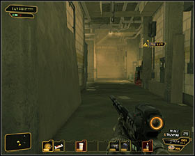 Make sure to take cover behind the left wall after arriving in the basement, because there's a security camera to the west from here - (6) Getting inside the Hive nightclub - Hunting the Hacker - Deus Ex: Human Revolution - Game Guide and Walkthrough