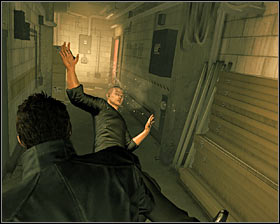 Open the door, turn right and then left #1, choosing the stairs leading to the basement - (7) Discovering van Bruggen's whereabouts - Hunting the Hacker - Deus Ex: Human Revolution - Game Guide and Walkthrough