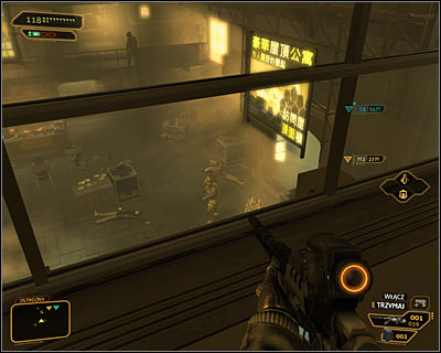 If you plan on avoiding enemy units entirely, then you will have to use camouflage often (Cloaking System augmentation) and pay even more attention to guards' movements - (10) Peaceful solution: Leaving the main are of the hotel - Hunting the Hacker - Deus Ex: Human Revolution - Game Guide and Walkthrough