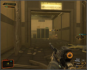 You should end up in the same corridor you've used before, but this time you'll notice that the main passageway to the reception is barricaded #1 - (11) Travelling through the locker room area - Hunting the Hacker - Deus Ex: Human Revolution - Game Guide and Walkthrough