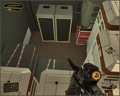Carefully enter the room with the electrical discharges - (6) Reaching the second elevator - Searching for Proof - Deus Ex: Human Revolution - Game Guide and Walkthrough