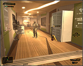 Proceed towards the only available exit from the first room - (7) Peaceful solution: Travelling through the laboratories - Searching for Proof - Deus Ex: Human Revolution - Game Guide and Walkthrough