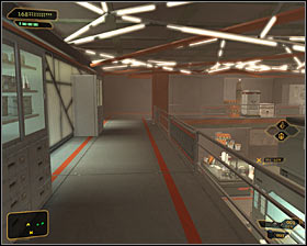 Once you're done with the main floor head east and find the stairs leading to the upper balconies #1 - (7) Peaceful solution: Travelling through the laboratories - Searching for Proof - Deus Ex: Human Revolution - Game Guide and Walkthrough
