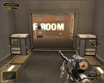 Exit the guards post and proceed towards the newly unlocked passageway (screen above) - (8) Aggressive solution: Reaching the Data Core - Searching for Proof - Deus Ex: Human Revolution - Game Guide and Walkthrough