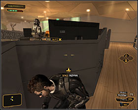 If you insist on neutralizing both guards from this room, then you'll have to wait for the camera to turn to the side and then quickly go north - (1) Peaceful solution: Going through the offices - Entering the Dragon's Lair - Deus Ex: Human Revolution - Game Guide and Walkthrough