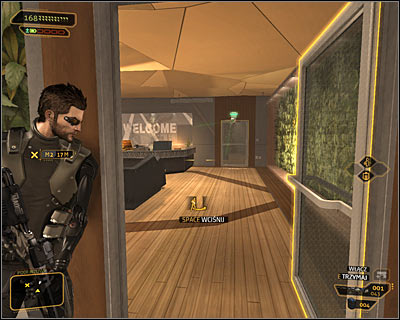 You should know that there's a security camera past the northern door (screen above) and it can see if you even before you enter reception - (2) Reaching the elevator - Entering the Dragon's Lair - Deus Ex: Human Revolution - Game Guide and Walkthrough