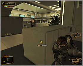 For a change, return to the northern part of the room and attack the mercenary patrolling this area at the proper moment #1 - (2) Peaceful solution: Getting out of the ambush - Confronting Eliza Cassan - Deus Ex: Human Revolution - Game Guide and Walkthrough