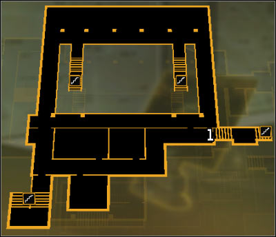 Map legend: 1 - Lobby passage (level 7) - (2) Peaceful solution: Getting out of the ambush - Confronting Eliza Cassan - Deus Ex: Human Revolution - Game Guide and Walkthrough