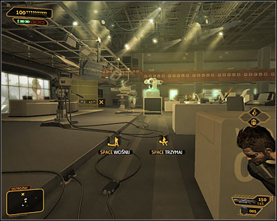 Throughout the fights you should definitely look out for the active turret inside the main TV studio room on the third level (screen above) - (3) Aggressive solution: Reaching the staircase at the back of the studio - Confronting Eliza Cassan - Deus Ex: Human Revolution - Game Guide and Walkthrough