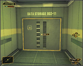 Head west, but be sure to check out the south storeroom #1 - (9) Aggressive solution: Reaching room 802-11 - Confronting Eliza Cassan - Deus Ex: Human Revolution - Game Guide and Walkthrough
