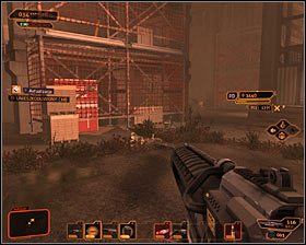 Turn west and note that there are two enemies with heavy guns - (1) Aggressive solution: Getting out of the construction site - Find Vasili Sevchenkos GPL Device - Deus Ex: Human Revolution - Game Guide and Walkthrough