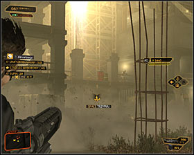 Right after destroying the robot, keep shooting at other enemies, first dealing with survivors at the lowest level, and then taking care of snipers - (1) Aggressive solution: Getting out of the construction site - Find Vasili Sevchenkos GPL Device - Deus Ex: Human Revolution - Game Guide and Walkthrough